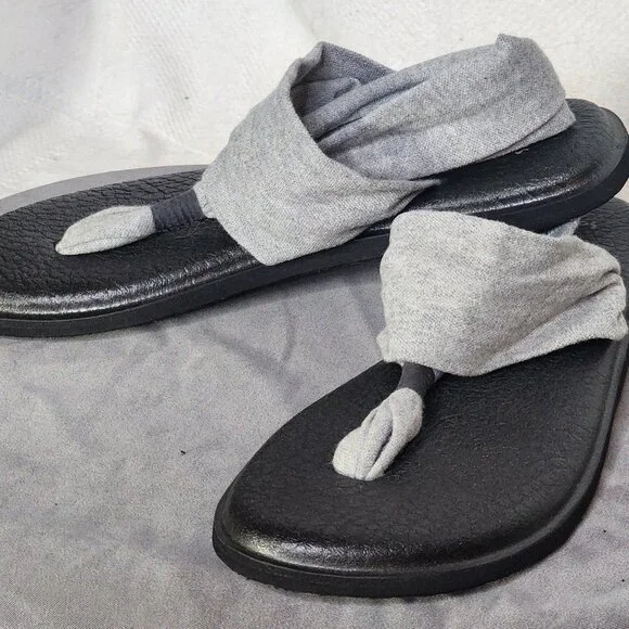 Sanuk Grey Black Ella Slip On Cushion Insole Stretch Fabric Yoga Sling Sandal 7 - Picture 2 of 16